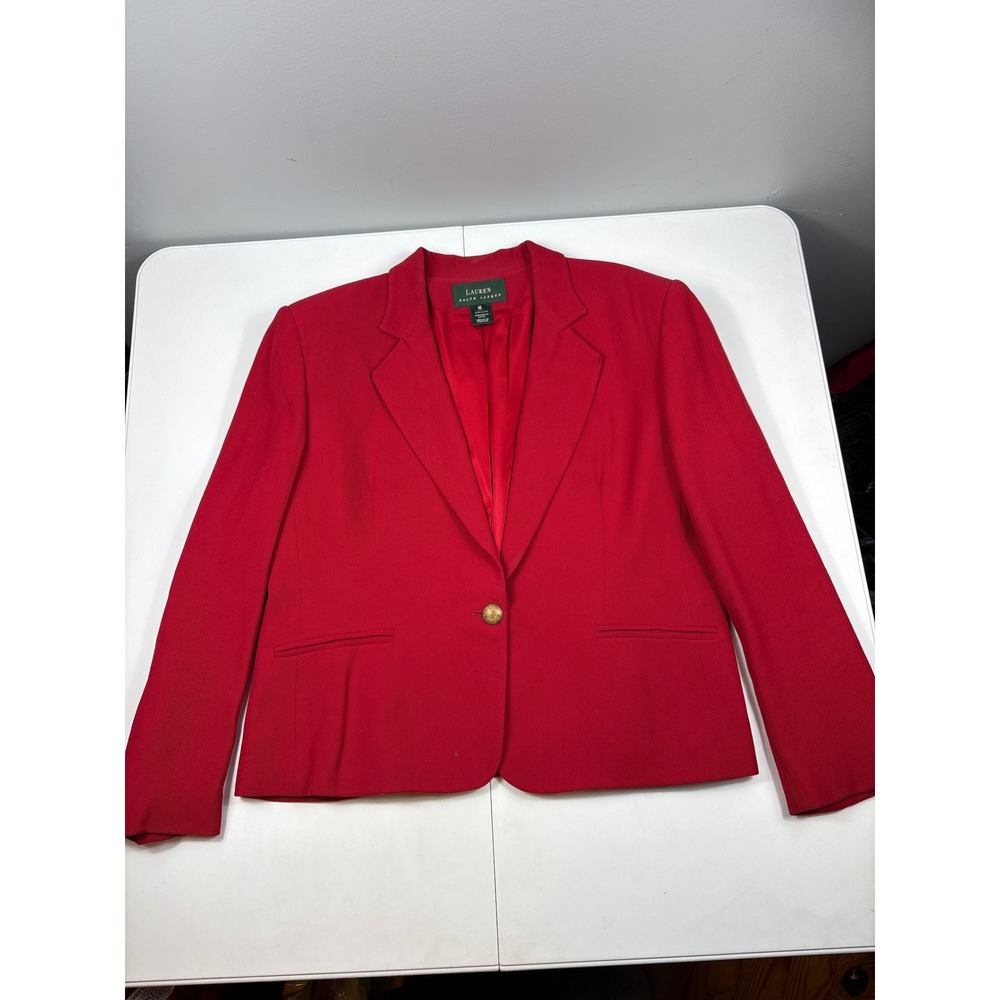 Lauren Ralph Lauren Red Worsted Wool Blazer Crest Buttons USA 16